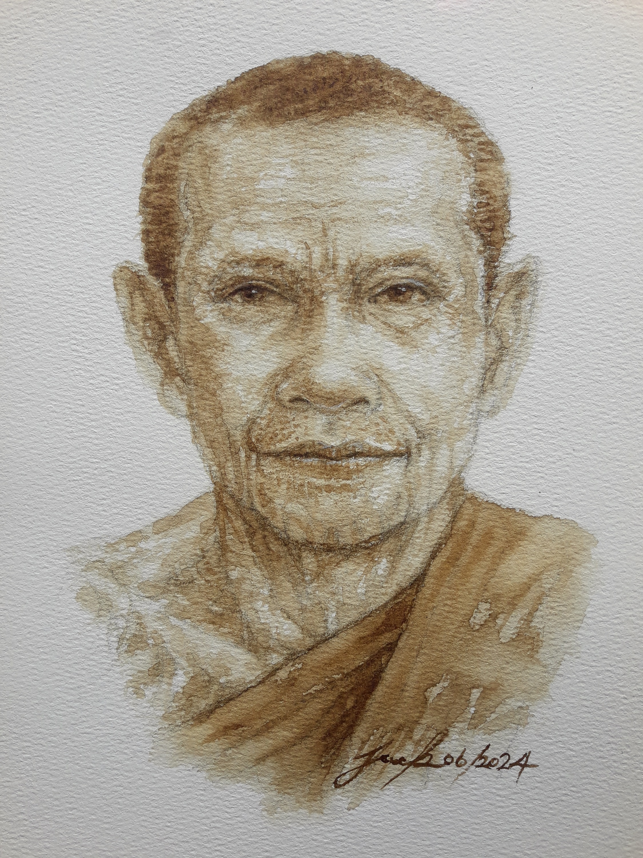 หลวงพ่อฤาษีลิงดำ วัดท่าซุง อุทัยธานี ภาพวาดจากกาแฟ บนกระดาษ 300 แกรม ขนาด [A4] 31 cm. x 21 cm.งานวาด ไม่ใช่ภาพพิมพ์หรือโปสเตอร์ครับ