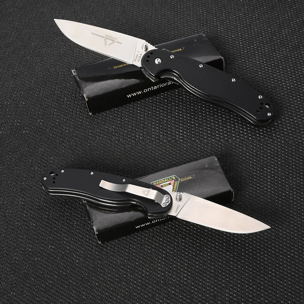 มีดพับ ONTARIO RAT MODEL#1 AUS-8 Survival Camping กลางแจ้ง EDC G10 Combat Rescue Multi มีดความยาวรวมด้าม 22 ซม. 1 250 กรัม Black 22 cm