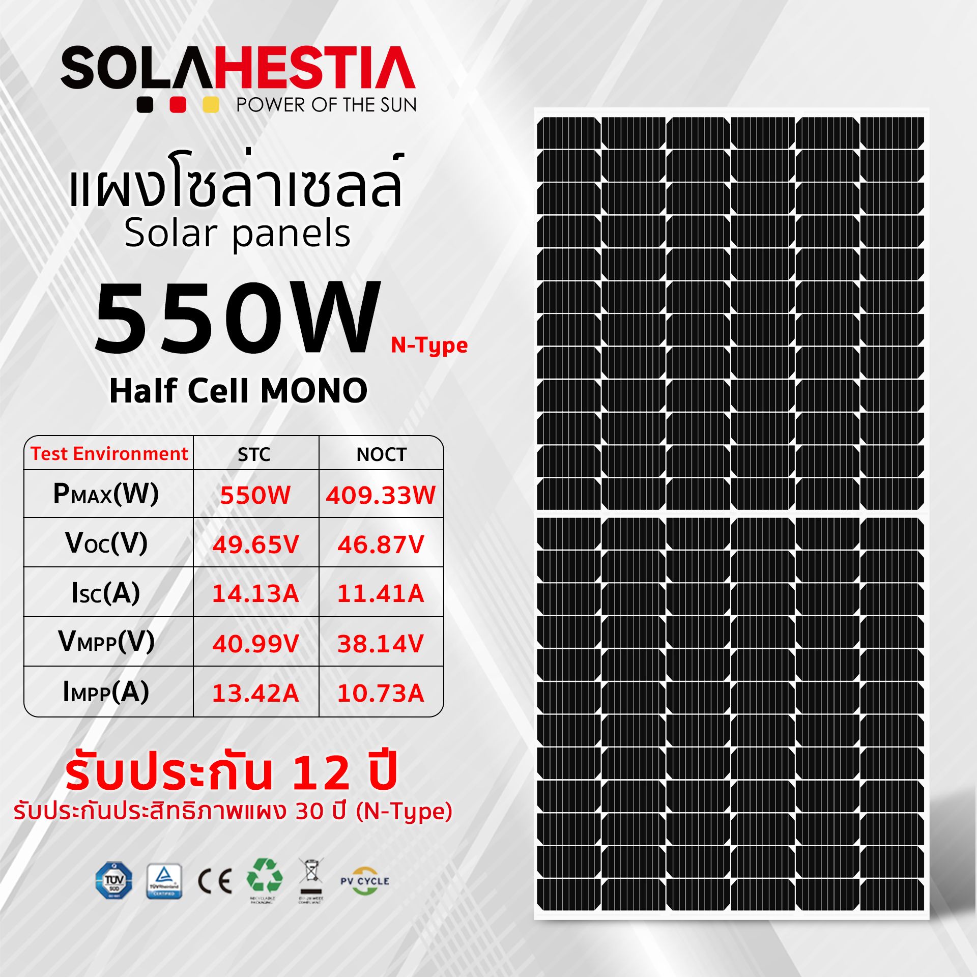 แผ่นโซล่าเซลล์ 550 วัตต์ HESTIA