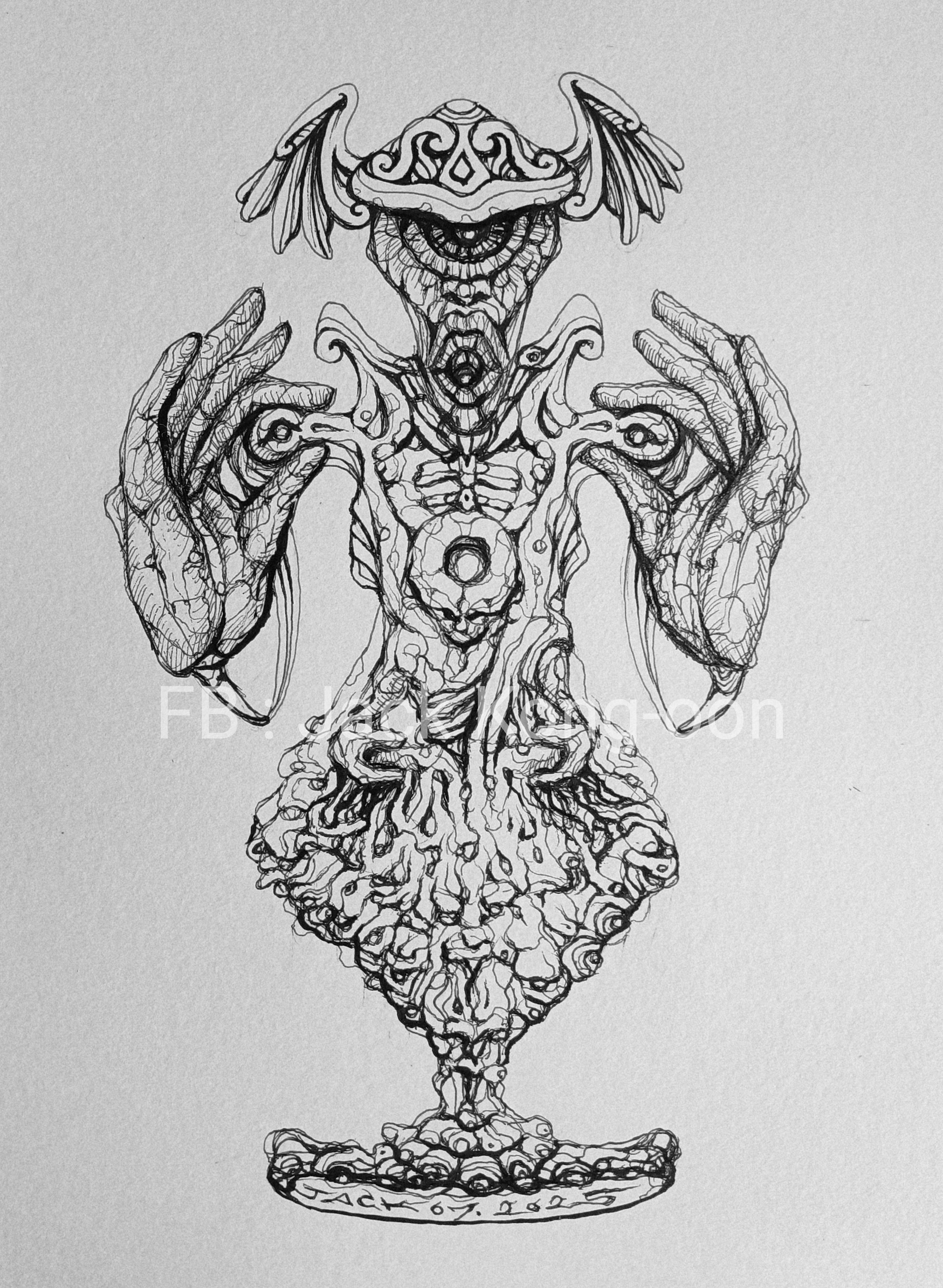 Surreal Portrait 22 (ราคะ พะ นะ) งานวาดเส้นปากกา หมึกดำ กระดาษร้อยปอนด์ (200 แกรม) ขนาด 21 × 29.7 cm. A4