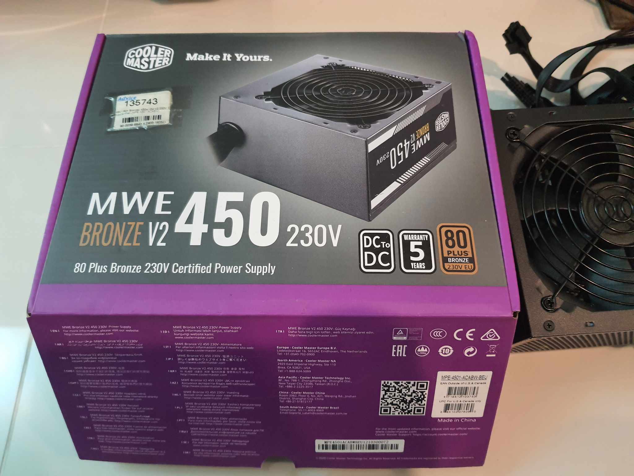 POWER SUPPLY (80+ BRONZE) 450W COOLER MASTER MWE V2 230V (MPE-4501-ACABW-BEU)