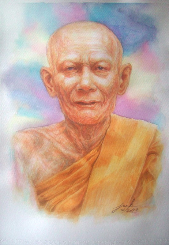หลวงปู่ทอง วัดราชโยธา กรุงเทพฯ ภาพวาดสีน้ำ บนกระดาษ Canson 320 แกรม ขนาด A3 งานวาดต้นฉบับ ไม่ใช่ภาพพิมพ์หรือโปสเตอร์ครับ
