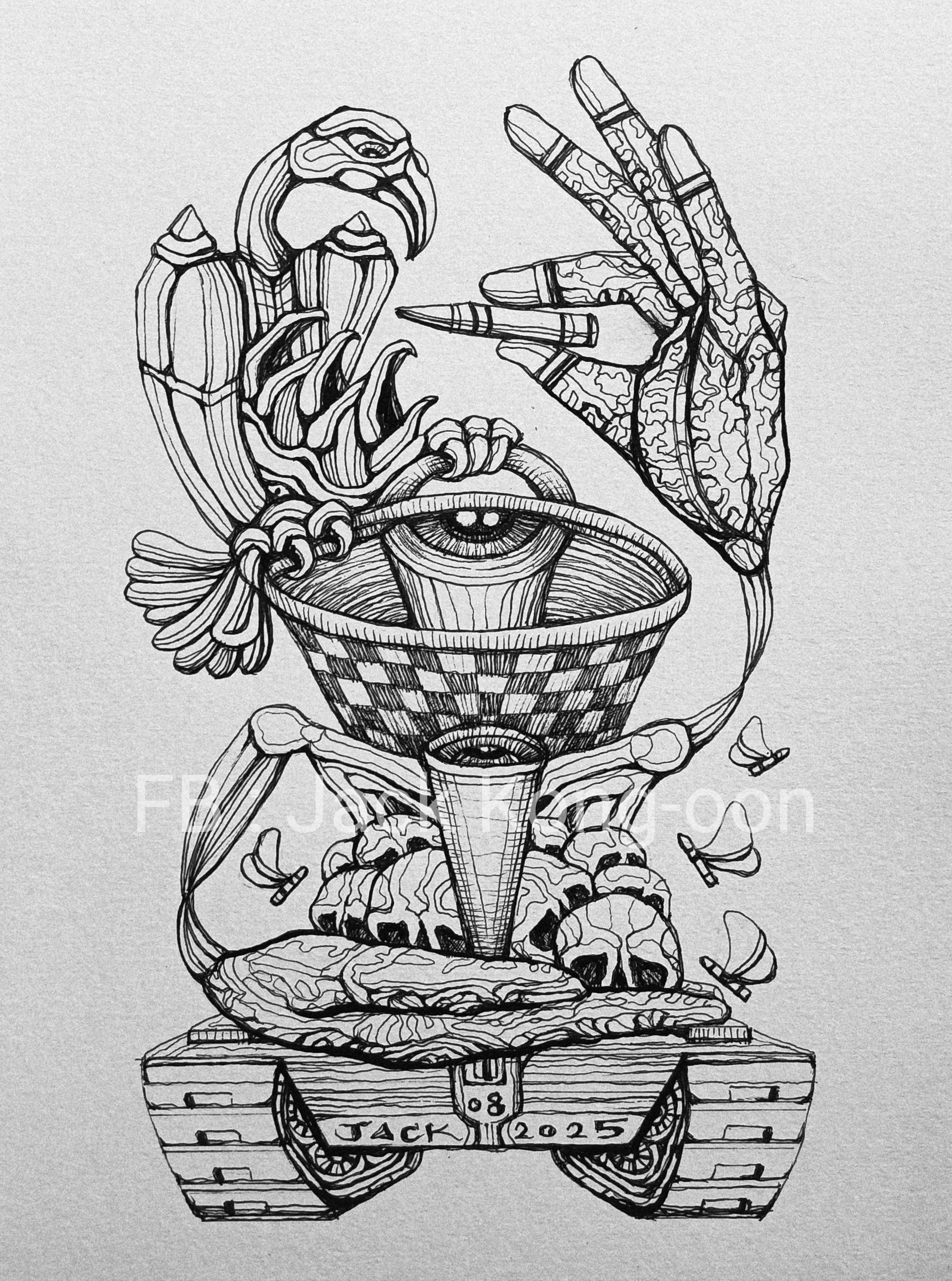 Surreal Portrait 29 วาดเส้นปากกา หมึกดำ กระดาษร้อยปอนด์ (200 แกรม) ขนาด 21×29.7 cm. A4