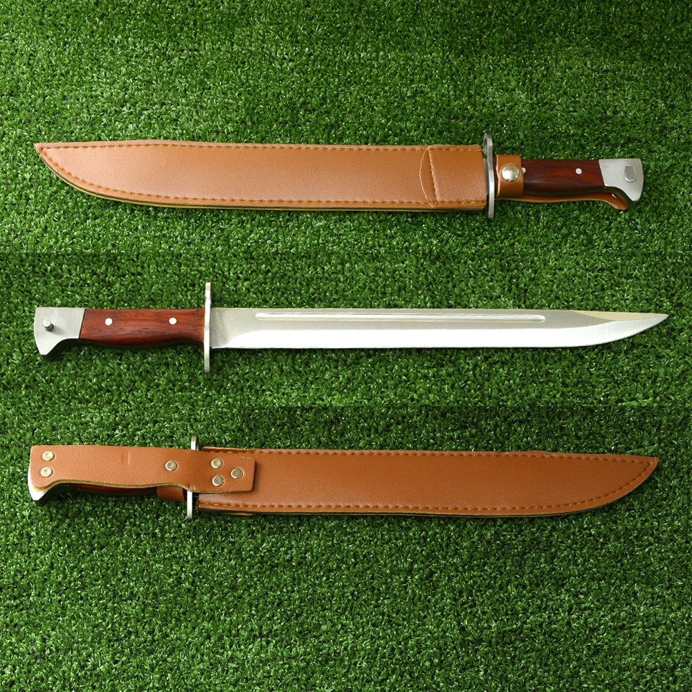 AK-210 มีดเดินป่า แคมปิ้ง ใบมีดสแตนเลส ซองหนัง PU สีน้ำตาลอ่อน 2 350 กรัม Brown 24 inch.