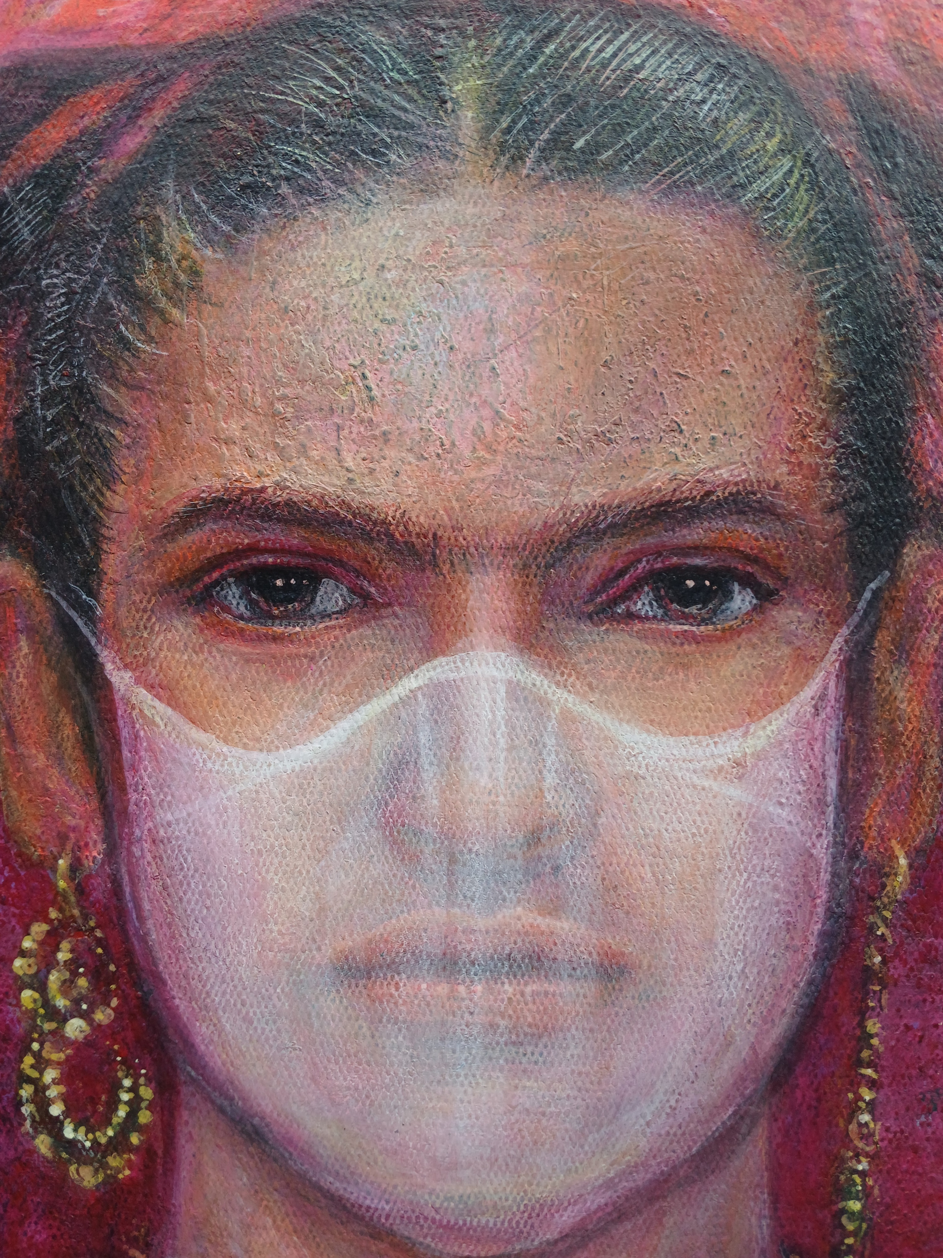 Frida Kahlo ภาพวาดสีอะครีลิค บนเฟรมผ้าใบ แสดงพื้นผิวไม่เรียบบางส่วน ขนาด 30 cm. x 40 cm. ขอบหนา 3 cm. งานเคลือบวานิชแล้วครับ