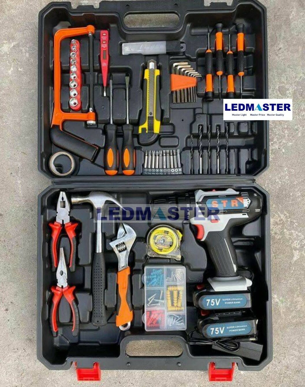 ชุดเครื่องมือช่างสุดคุ้ม// สว่านไร้สาย แบต 3 ระบบ STR 75V รุ่นใหม่ แถมอุปกรณ์ครบชุด // สว่านไฟฟ้ารุ่นงานหนักอึดและทนใช้งาน 3 ระบบ เจาะกระแทกได้ เหมือนสว่านโรตารี่ ขันสกรู เจาะไม้ ปูนเหล็ก