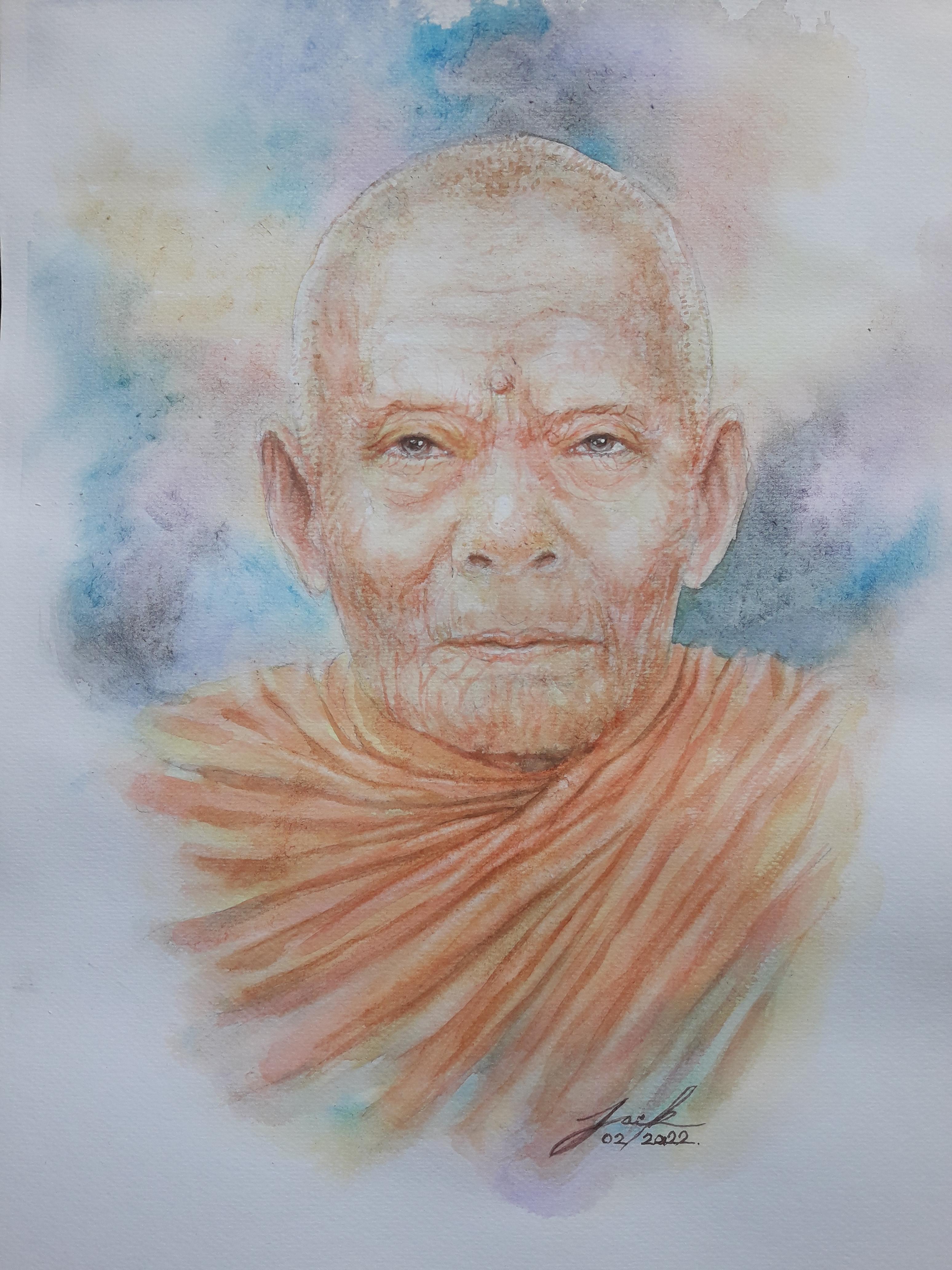 พระอาจารย์นำ ชินวโร (นำ แก้วจันทร์) วัดดอนศาลา จ.พัทลุง ภาพวาดสีน้ำ บนกระดาษ Canson 320 แกรม ขนาด A3 งานวาดต้นฉบับ ไม่ใช่ภาพพิมพ์หรือโปสเตอร์ครับ