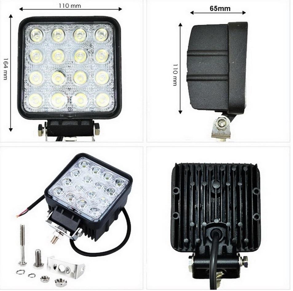 LED FLOODLIGHT ไฟสปอร์ตไลท์ แบบเหลี่ยม ขนาด 4 นิ้ว กำลังไฟ 48 Watt 12V-24V เเสงขาว จำนวน 1 ชิ้น