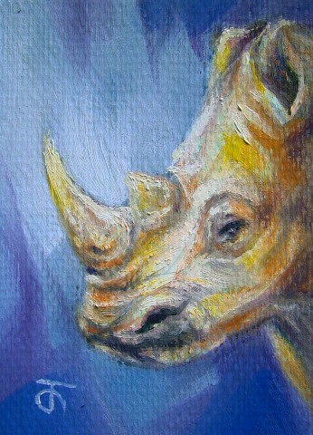 "Rhino" สีน้ำมันบนกระดาษ canson 140 ปอนด์ ขนาด 2.5 x 3.5 นิ้ว