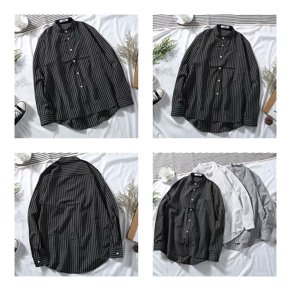 ✅ ลดล้างสต๊อค (S9 ลายทางยาวคอจีน) เสื้อเชิ้ตคอจีน แขนยาว Shirt แฟชั่น เสื้อเที่ยว M L XL XXL 2XL