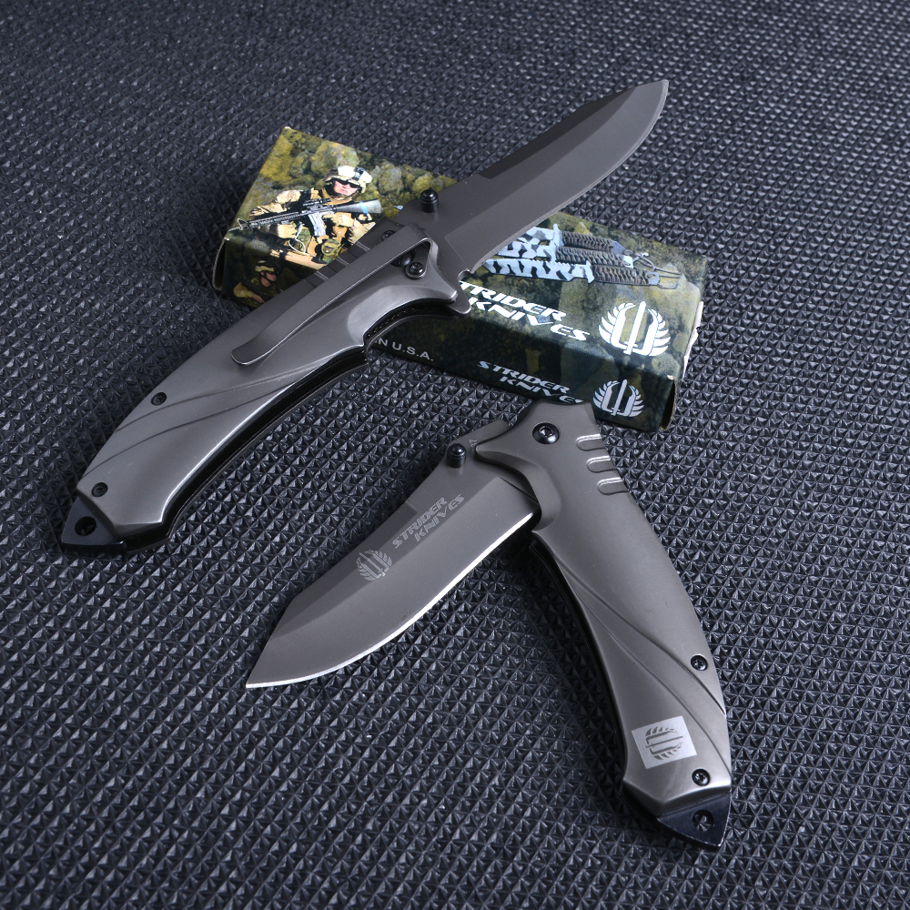 SD-127 มีดเดินป่า มีดพับ STRIDER-337 Folding Knife ด้ามโลหะ เหล็กใบมีดสแตนเลส มีดยาว 21 ซม. ชิ้น 320 กรัม Grey 21 cm