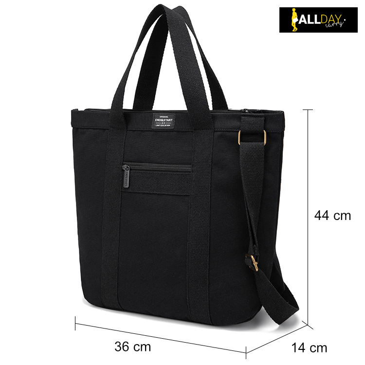 มาใหม่! NY20 กระเป๋าสะพายข้าง กระเป๋าถือ ถุงผ้าลดโลกร้อน มีซิป สีดำ สวยเท่ ผ้า Canvas ผู้ชาย ผู้หญิง