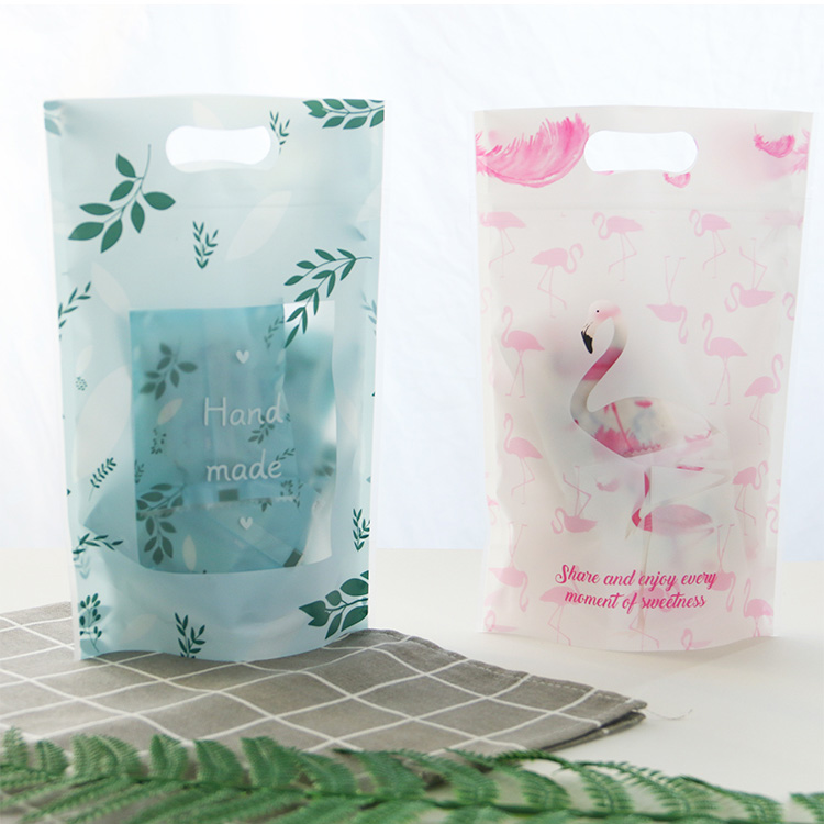 ถุงหูหิ้ว ซิปล็อค ลาย Flamingo สีชมพู(15.5x23 cm) 50 ใบ