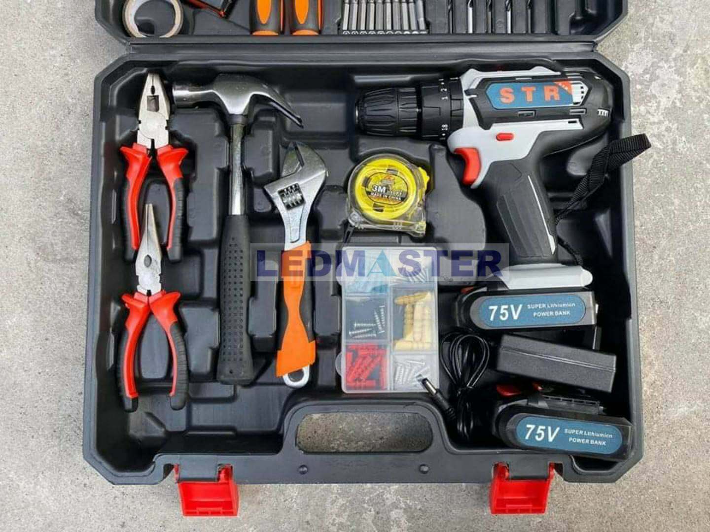 ชุดเครื่องมือช่างสุดคุ้ม// สว่านไร้สาย แบต 3 ระบบ STR 75V รุ่นใหม่ แถมอุปกรณ์ครบชุด // สว่านไฟฟ้ารุ่นงานหนักอึดและทนใช้งาน 3 ระบบ เจาะกระแทกได้ เหมือนสว่านโรตารี่ ขันสกรู เจาะไม้ ปูนเหล็ก