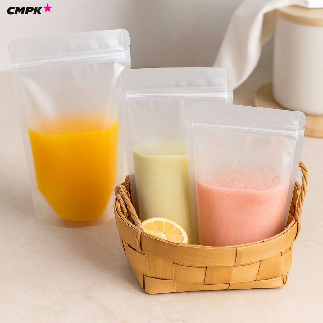 (50ใบ) ถุงพลาสติก มีซิป แบบเนื้อขุ่น ตั้งได้ ขอบโค้ง หนา 200 ไมครอน ใส่อาหารเครื่องดื่มได้