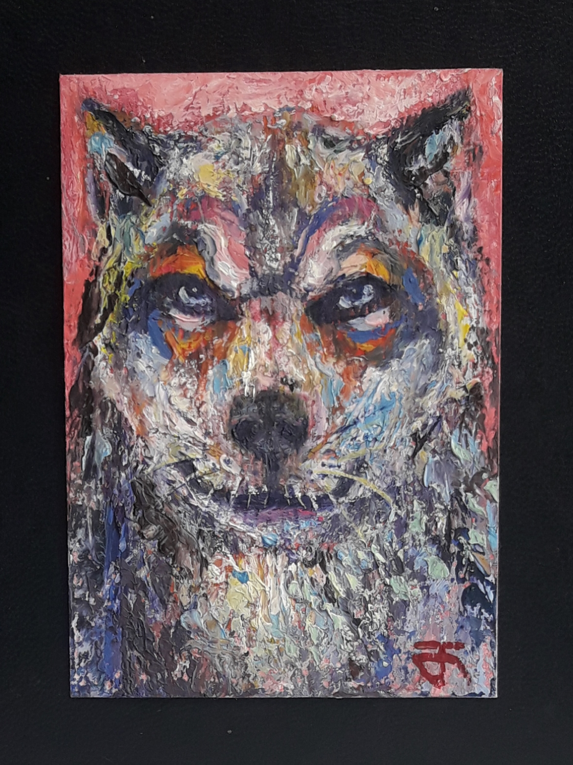 ACEO-ฺWolf no.3 ภาพวาดสีน้ำมัน บนกระดาษ 300 แกรม ขนาด 2.5 x 3.5 นิ้ว