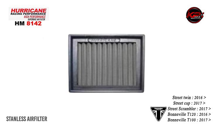 กรองอากาศ HURRICANE FOR TRIUMPH BONNEVILE T100/T120 / STREET TWIN/CUP / SCRAMBLER (STANLESS) HM8142
