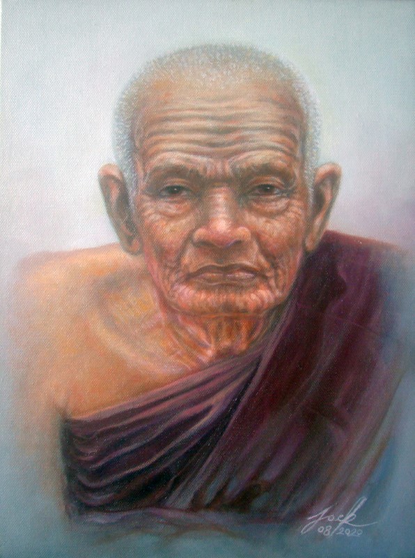 หลวงปู่ทวด วัดช้างให้ ภาพวาดสีน้ำมัน บนเฟรมผ้าใบ ขนาด 30 x 40 cm. งานเพ้นท์ไม่ใช่งานพิมพ์หรือโปสเตอร์ครับ