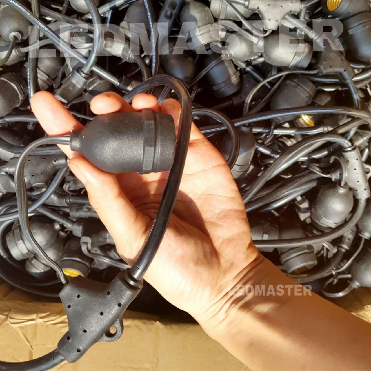 [ ฟรีปลั๊กไฟกันน้ำ ] สายไฟเเพรขั้วระย้า ยาวพิเศษ 10 เมตร/50 เมตร/100 เมตร ขั้ว E27 คุณภาพเกรดAAA งานมอก. สายสีดำ กันน้ำ ไฟห้อยหรือสายไฟหลอดปิงปอง สำหรับไฟประดับตกเเต่งสวน ไฟคริสมาส โรงเเรม งานเเต่ง ร้านอาหาร ปีใหม่ เทศกาลต่างๆ ( เฉพาะสายไฟ )