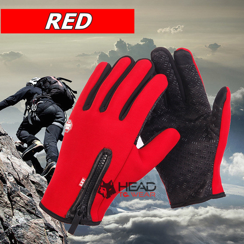 ถุงมือกันหนาว กันความเย็น เต็มนิ้ว : สีแดง Red รหัส GT022