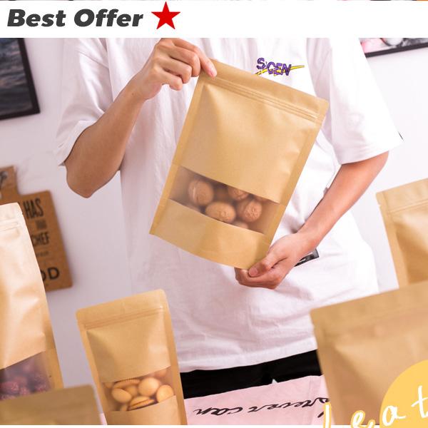 (50ใบ) ถุงคราฟท์ลามิเนต มีซิปเปิด-ปิด มีหน้าต่าง เคลือบกันน้ำ ตั้งได้ เหมาะสำหรับใส่ ชา สมุนไพร ของแห้ง