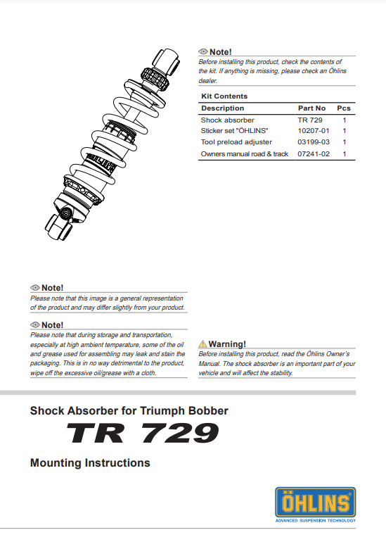 โช๊คหลัง OHLINS TR 729 FOR TRIUMPH BOBBER1200