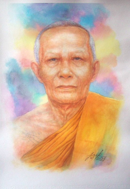 หลวงพ่อสาคร มนุญโญ วัดหนองกรับ จ.ระยอง ภาพวาดสีน้ำ บนกระดาษ Canson 320 แกรม ขนาด A3 งานวาดต้นฉบับ ไม่ใช่ภาพพิมพ์หรือโปสเตอร์ครับ