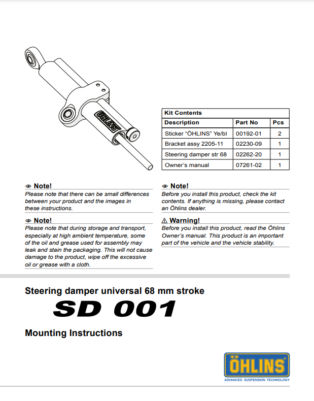 กันสะบัด OHLINS SD 001 FOR Stroke 68 TI
