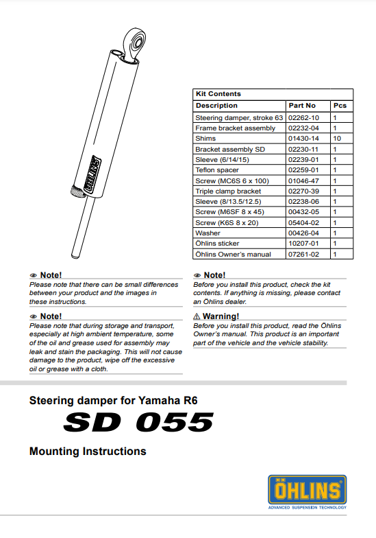 กันสะบัด OHLINS SD 055 FOR YAMAHA R6