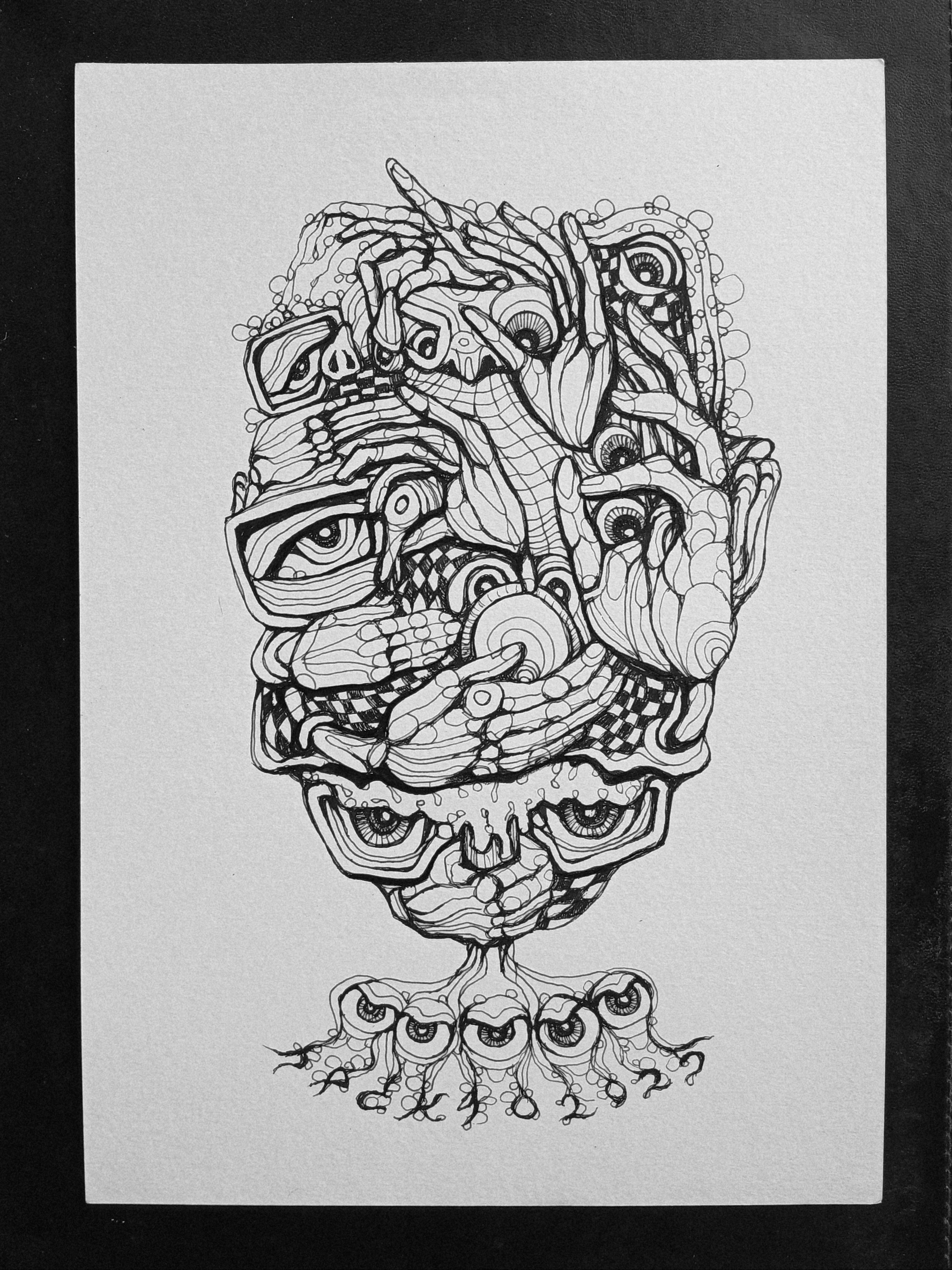 Surreal Portrait 41วาดเส้นปากกา หมึกดำ กระดาษร้อยปอนด์ (200 แกรม) ขนาด 21×29.7 cm. A4