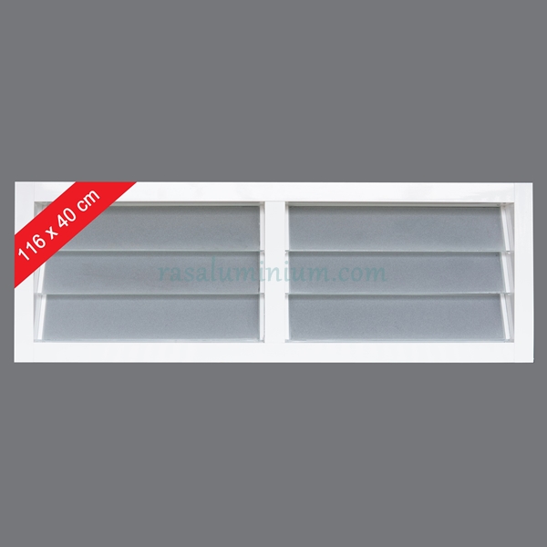 หน้าต่างบานเกล็ดคู่116x 40 สีอบขาว ชุดสำเร็จ (พร้อมมุ้ง)
