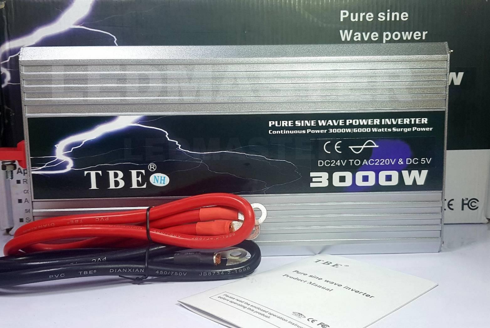 TBE Inverter อินเวอร์เตอร์ DC 24V TO AC 220V 3000W รุ่น Pure Sine กระเเสไฟบริสุทธิ์ คลื่นไฟนิ่ง เครื่องแปลงไฟรถเป็นไฟบ้าน หม้อแปลงไฟ ตัวแปลงไฟรถ ใช้อุปกรณ์ไฟบ้านได้ในรถ เครื่องเเห่เสียง [ เเท้ 100 % ]