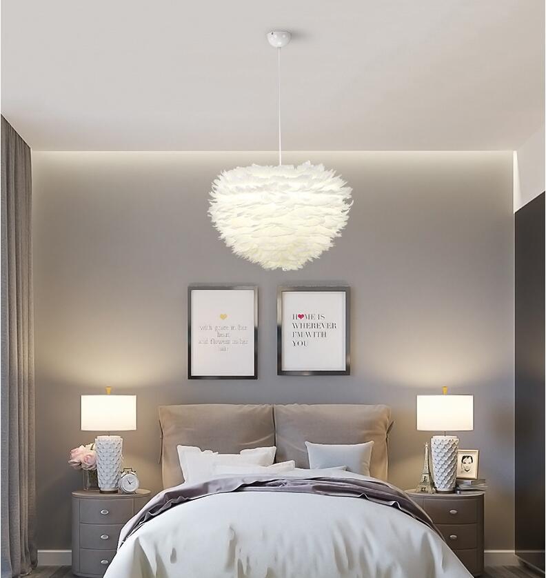 Pendant Lamp Lights Modern Style โคมไฟทรงกลมขนนกสีขาว ขนาดเส้นศูนย์กลาง 30 เมตร เเถมฟรี !! หลอดไฟ led E27 โคมไฟเพดาน โคมไฟ led โคมไฟตกเเต่งบ้าน โคมไฟประดับตกเเต่งเพดาน
