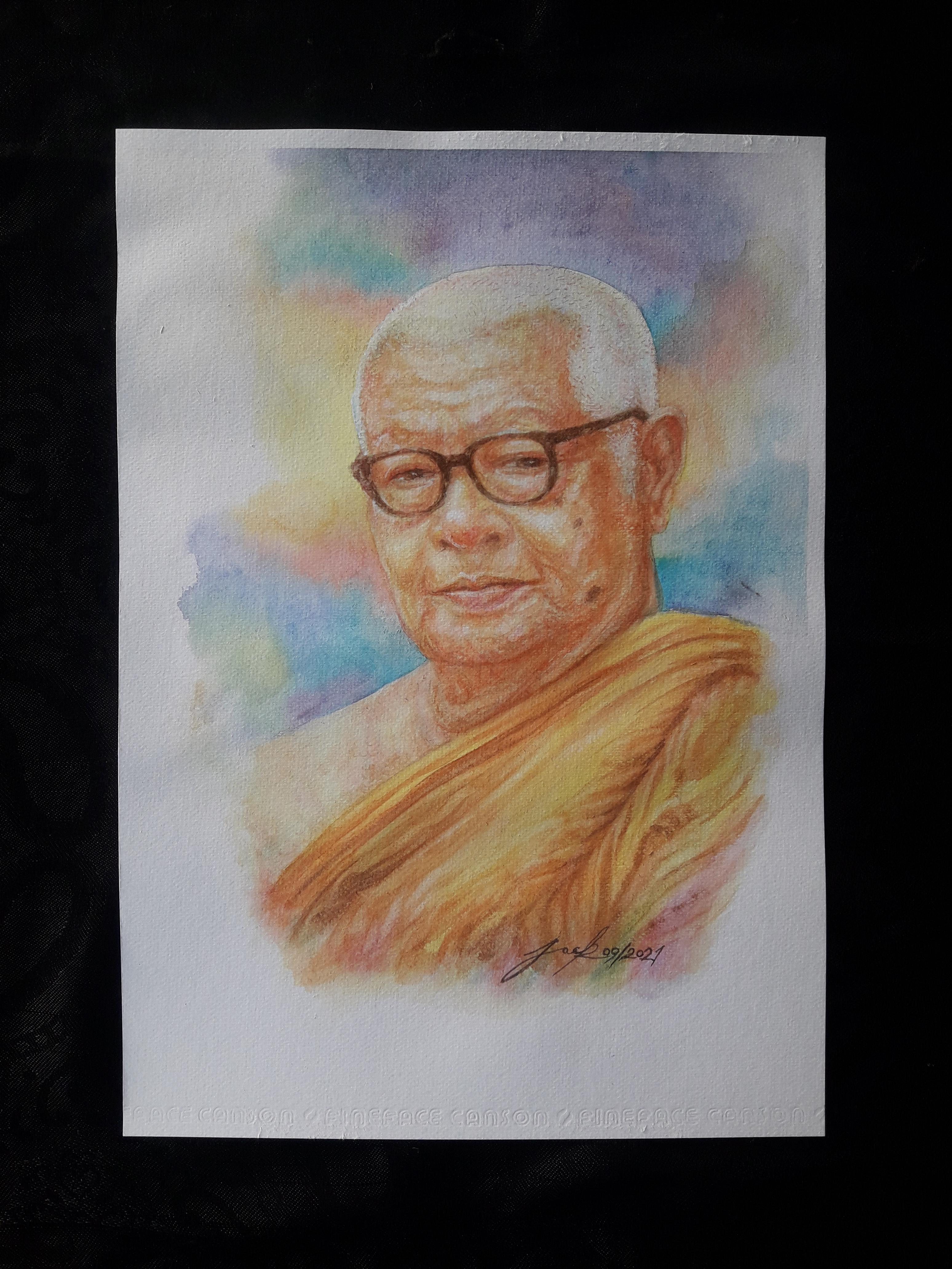 ท่านพุทธทาสภิกขุ สวนโมกขพลาราม อ.ไชยา จ.สุราษฎร์ธานี ภาพวาดสีน้ำ บนกระดาษ Canson 320 แกรม ขนาด A3 งานวาดต้นฉบับ ไม่ใช่ภาพพิมพ์หรือโปสเตอร์ครับ