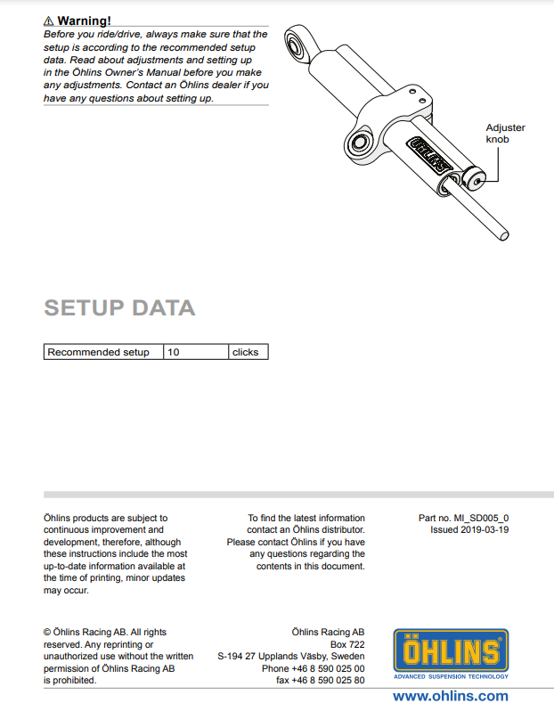 กันสะบัด OHLINS SD 005 สำหรับ Stroke 150 MM