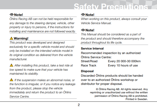 กันสะบัด OHLINS SD 047 FOR YAMAHA R1 / R1M