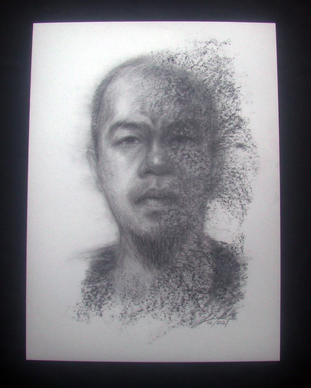 Custom charcoal portrait Self-portrait 2021-02-27 ภาพวาดดินสอ ชาโคล กระดาษ 200 แกรม ขนาด 27.5 x 37.5 cm.
