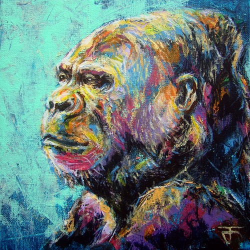 "Gorilla" ภาพวาดสีอะคริลิค งานเพ้นท์บนเฟรมผ้าใบ canvas ขนาด 20 x 20 cm.