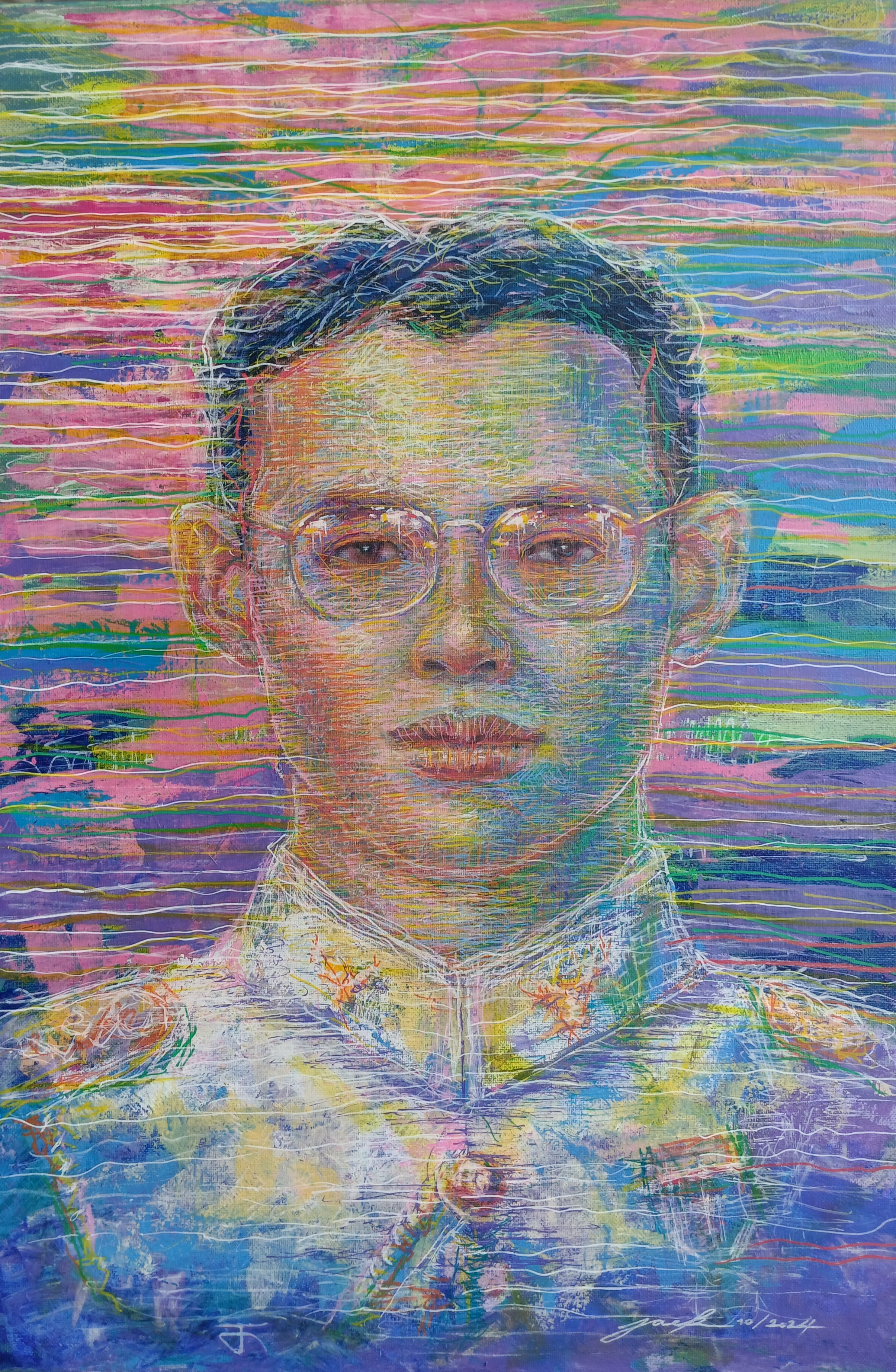 ภาพวาดในหลวง รัชกาลที่ 9 สีอะครีลิคบนเฟรมผ้าใบ ขนาด 40 cm. x 60 cm. Traditional art painting KING RAMA 9 acrylic on canvas