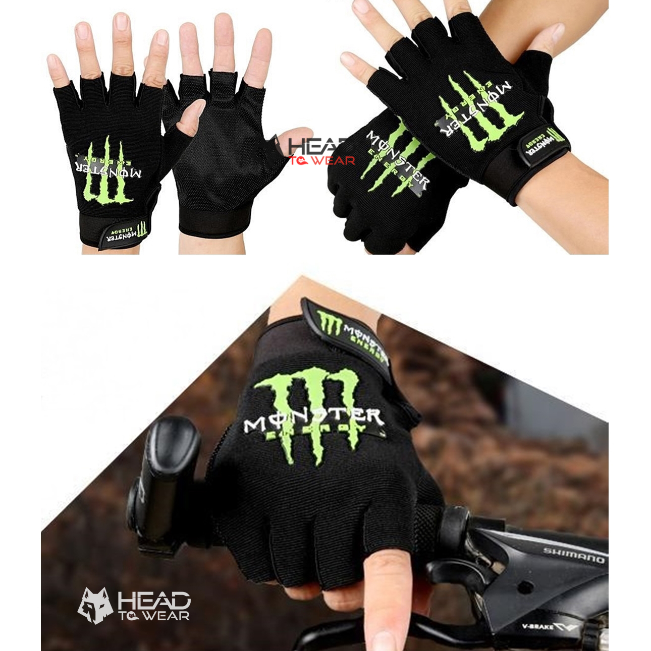 ถุงมือครึ่งนิ้ว Monster Energy รหัส GT017