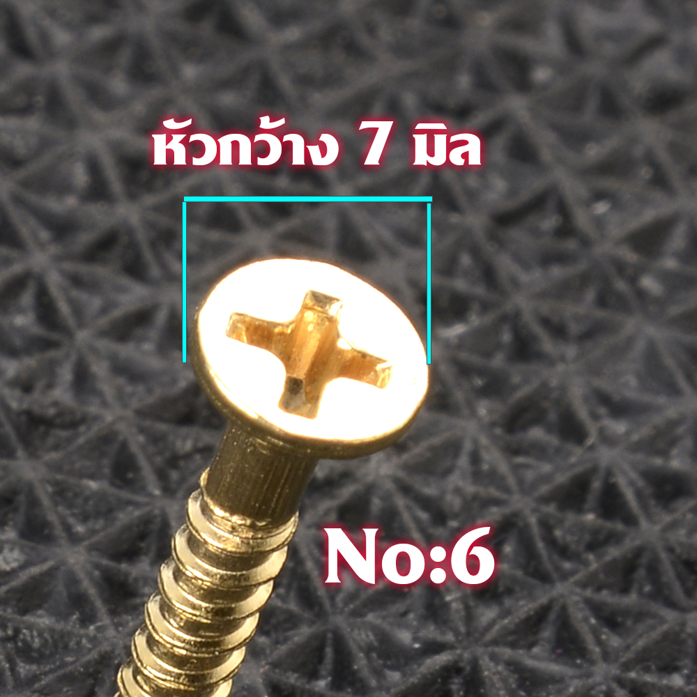 ตะปูเกลียว ตะปูเกลียวปล่อยชุบสีทอง Gold Plated Screws หัวแฉก(แบน)จำนวน 100 ตัว สำหรับใช้กับไม้-โลหะ# GS#06 2 110 กรัม Gold No-6