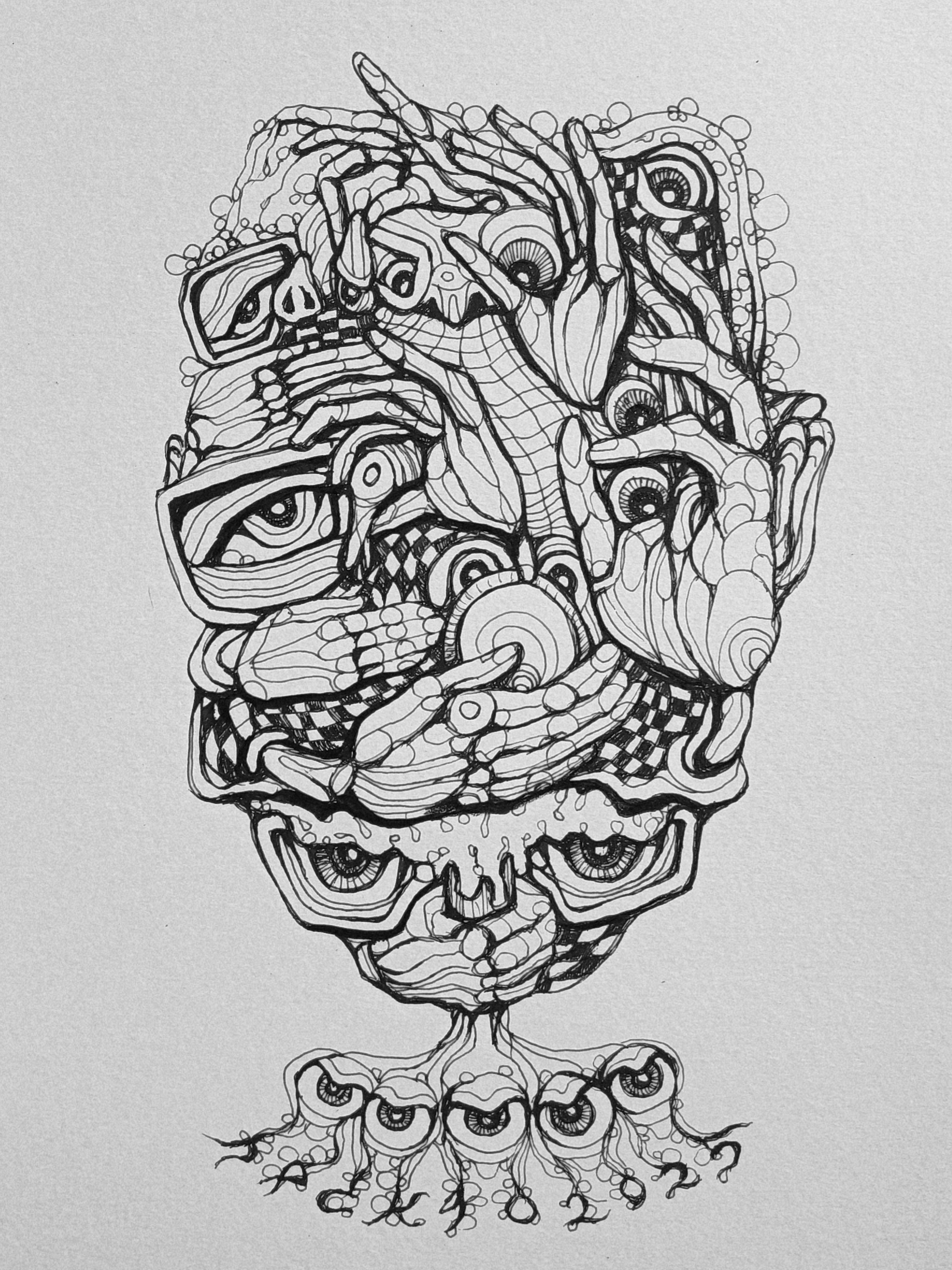 Surreal Portrait 41วาดเส้นปากกา หมึกดำ กระดาษร้อยปอนด์ (200 แกรม) ขนาด 21×29.7 cm. A4