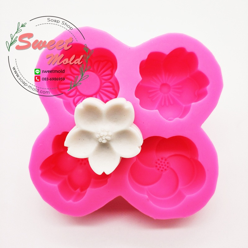 แม่พิมพ์ดอกพลัมกุหลาบ 4ช่อง ขนาด50กรัม รหัสสินค้า: 006801