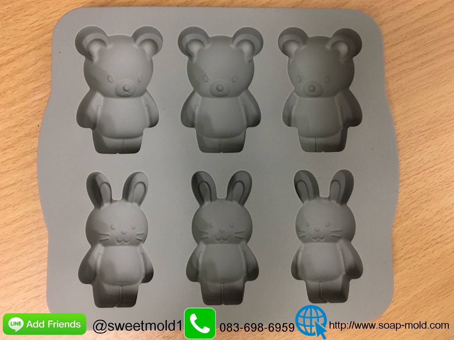 แม่พิมพ์คละลาย(หมี-กระต่าย) ขนาด 25-30กรัม 6ช่อง