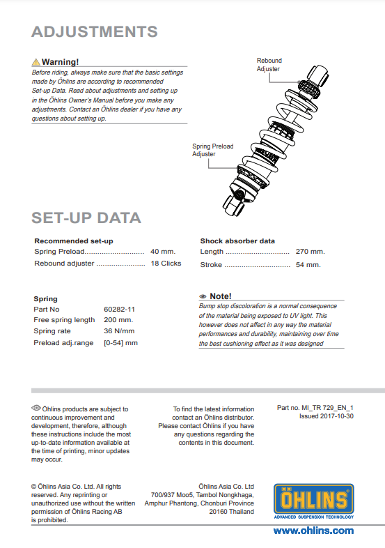 โช๊คหลัง OHLINS TR 729 FOR TRIUMPH BOBBER1200