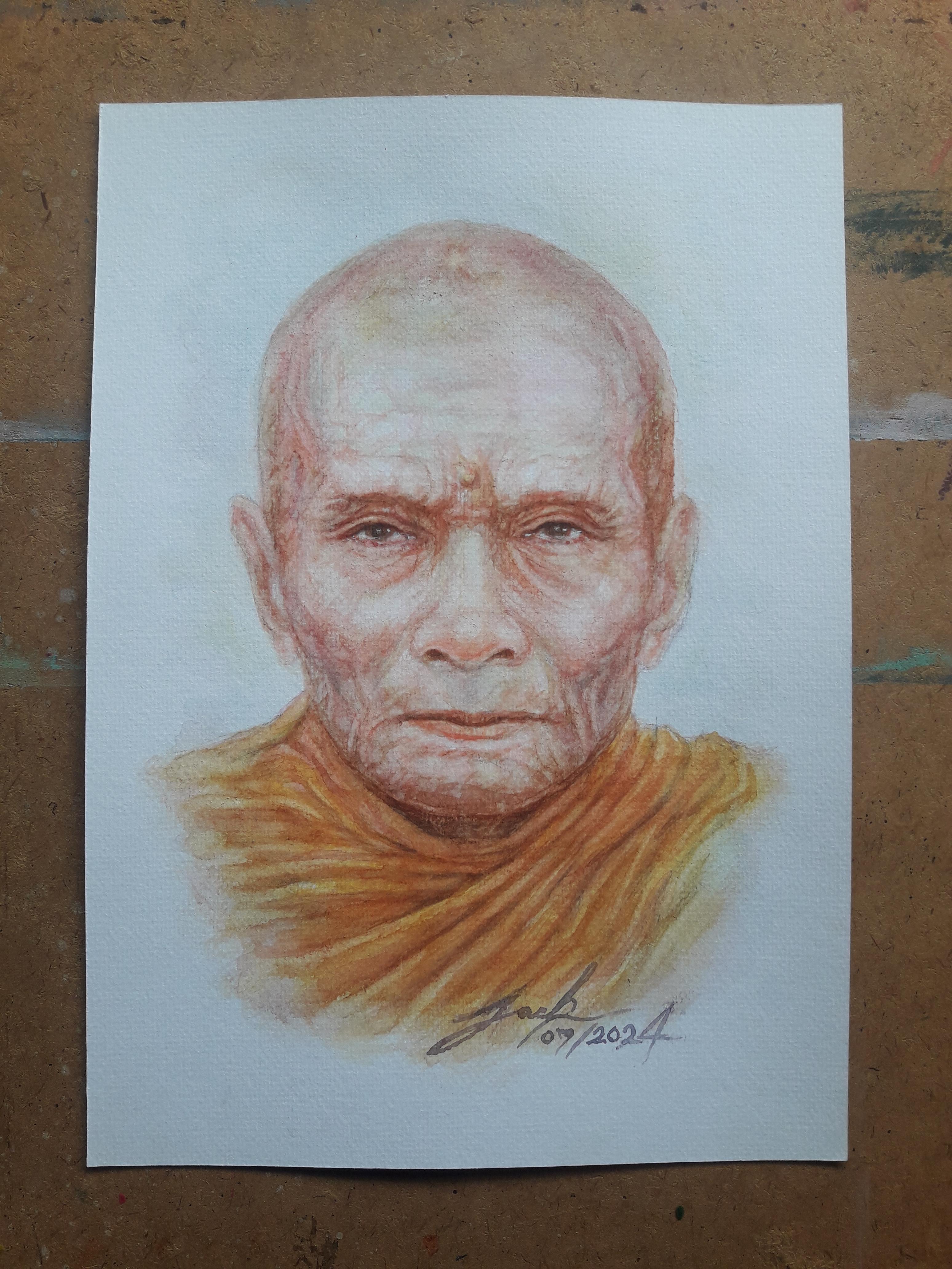 พระอาจารย์นำ ชินวโร (นำ แก้วจันทร์) วัดดอนศาลา จ.พัทลุง ภาพวาดสีน้ำ บนกระดาษ Canson 320 แกรม ขนาด [A4] 21 cm. x 29.7 cm.งานวาด ไม่ใช่ภาพพิมพ์หรือโปสเตอร์ครับ