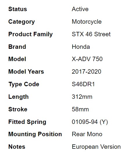โช๊คหลัง OHLINS HO 734 FOR HONDA X-ADV750 (EU) (OHLINS รับประกัน 2 ปี)