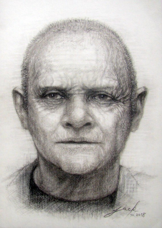 Anthony Hopkins ภาพวาดดินสอ ชาโคล กระดาษ 150 แกรม ขนาด A4
