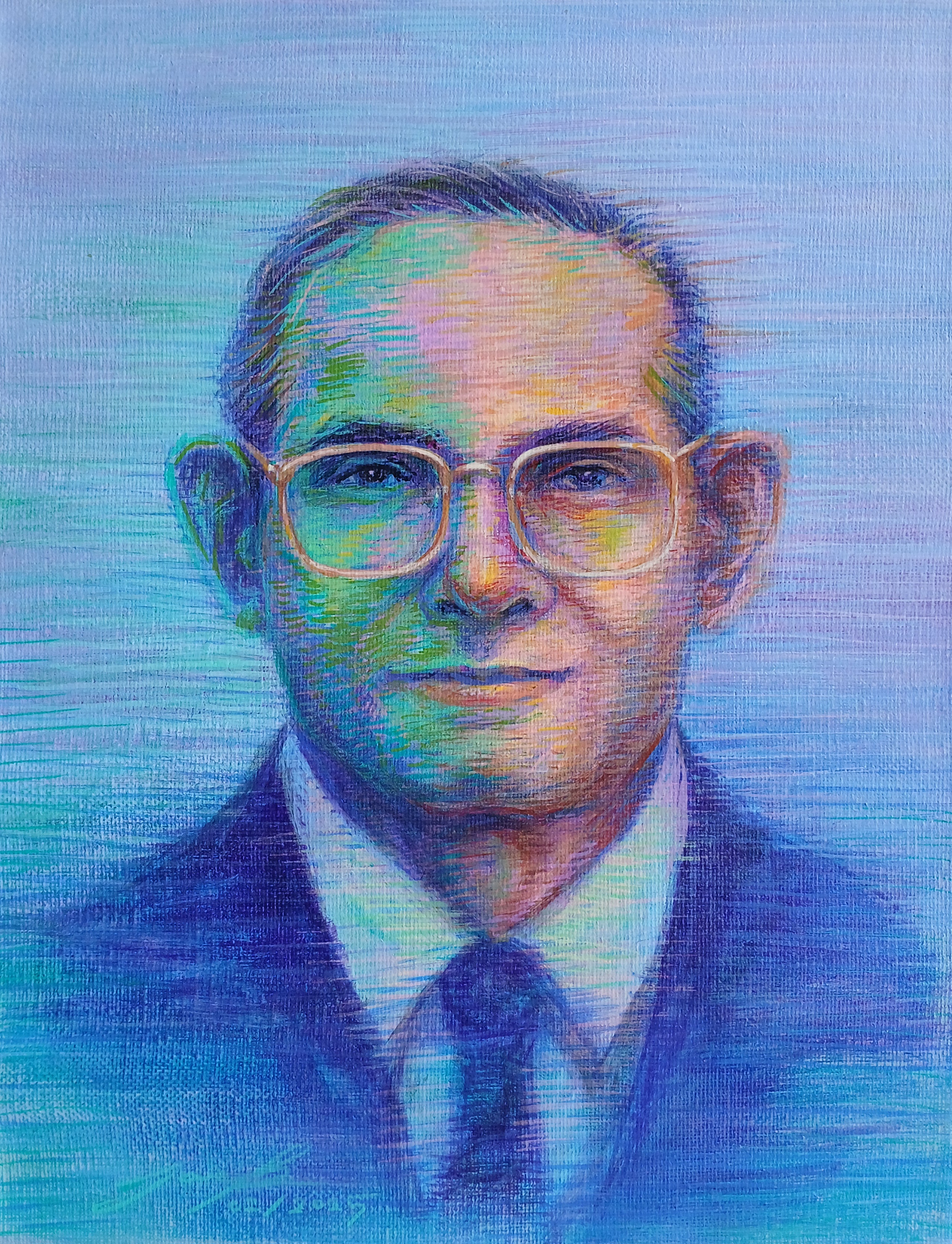 ภาพวาด ในหลวง รัชกาลที่ 9 สีอะครีลิคและวาดเส้นปากกาอะครีลิค แนว colorful บนเฟรมผ้าใบ ขนาด 24 cm. x 29.5 cm.(ประมาณ a4) งานวาด มีชิ้นเดียว ไม่ใช่ภาพพิมพ์หรือโปสเตอร์