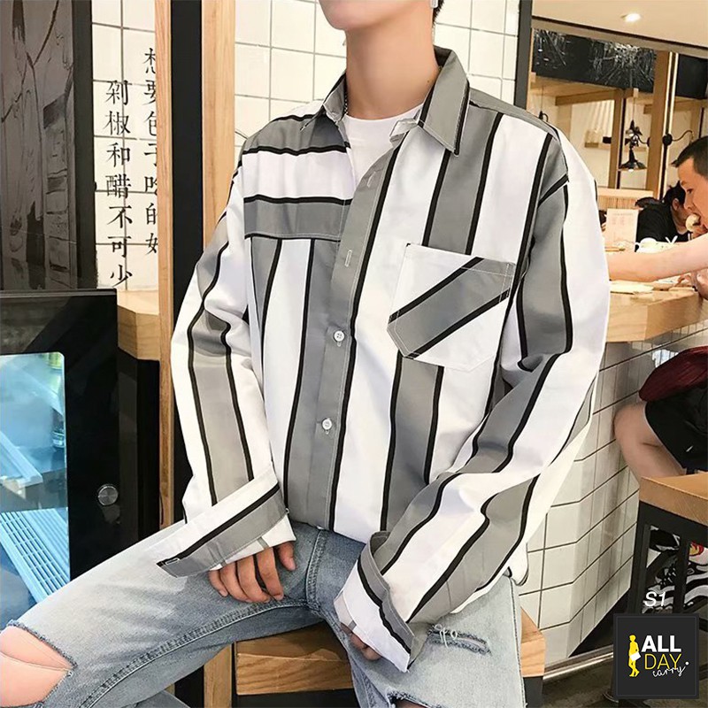 ✅ ลดล้างสต๊อค (S1 ลายทาง) เสื้อเชิ้ตแขนยาว Shirt แฟชั่น เสื้อเที่ยว M L XL XXL 2XL